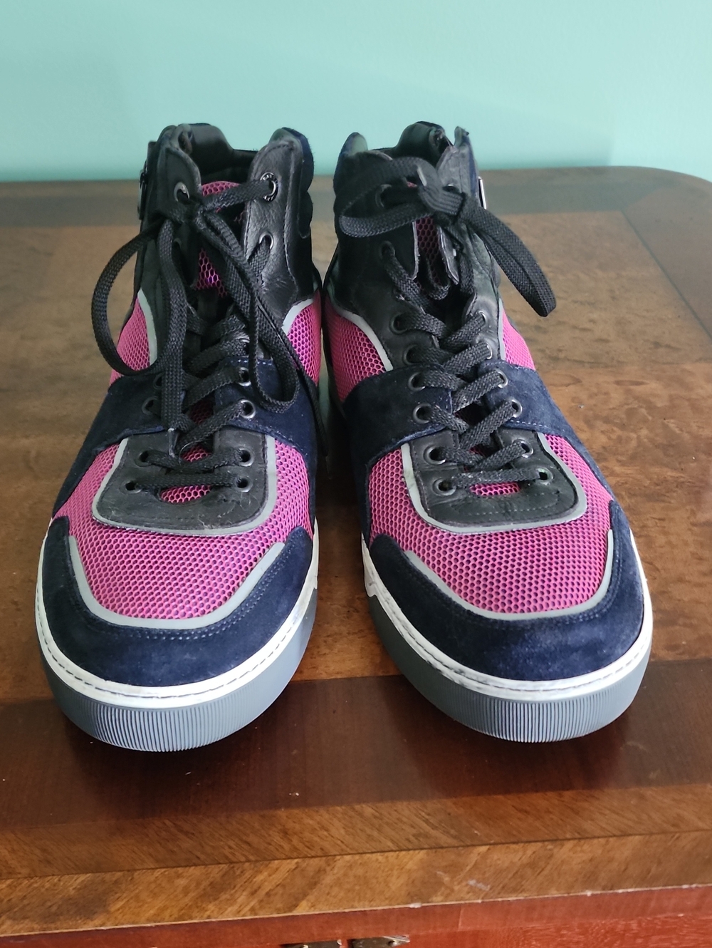 Lanvin Pink and Navy High-Top Sneakers